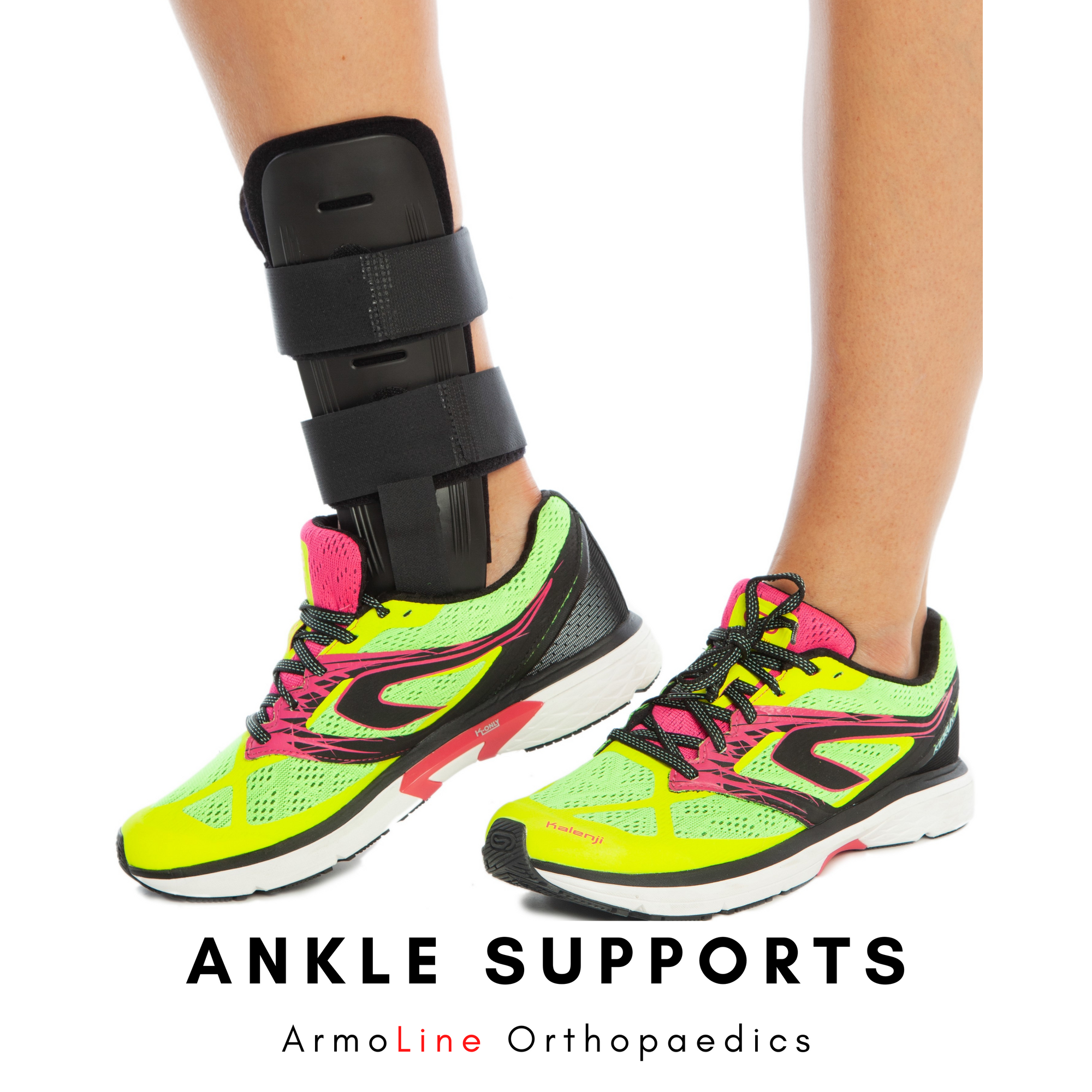 ArmoLine Ankle Supports Collection Page Link Photo. ArmoLine Ankle Support is worn by the model.