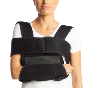 arm immobilizer is worn by the photo model